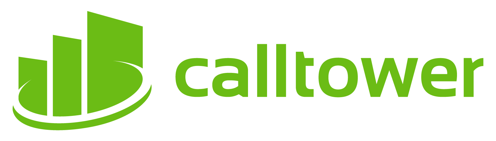 The CallTower logo features three green vertical bars of varying heights next to the word calltower in lowercase green letters, with a curved line encircling the bars, symbolizing their robust omnichannel messaging features.