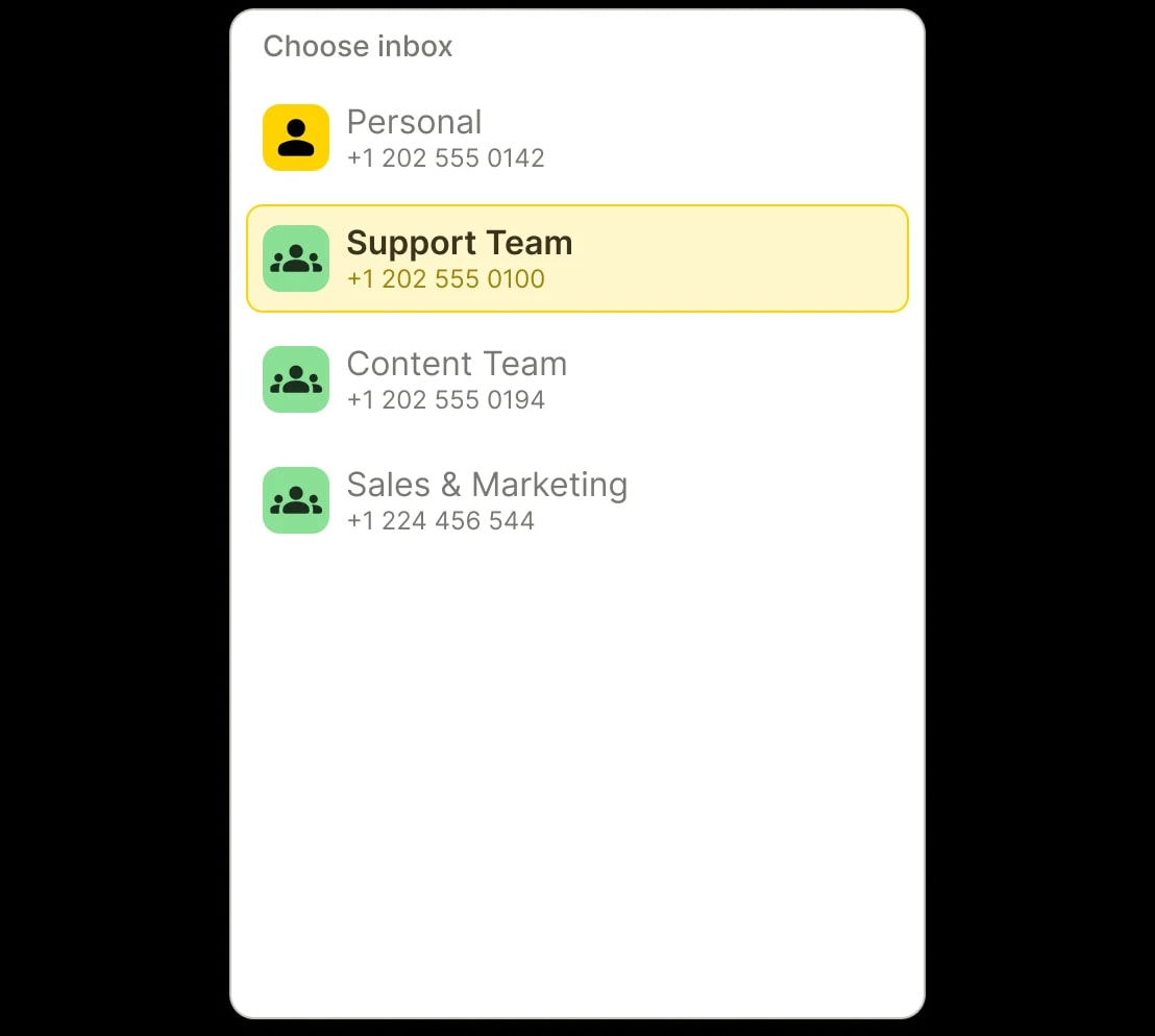 Example of inbox selection in YakChat