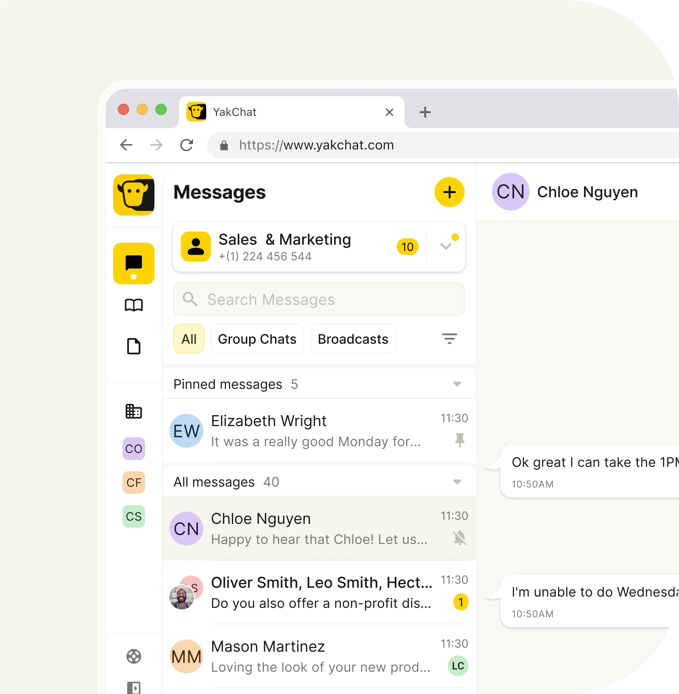 Screenshot of YakChat being used in the browser