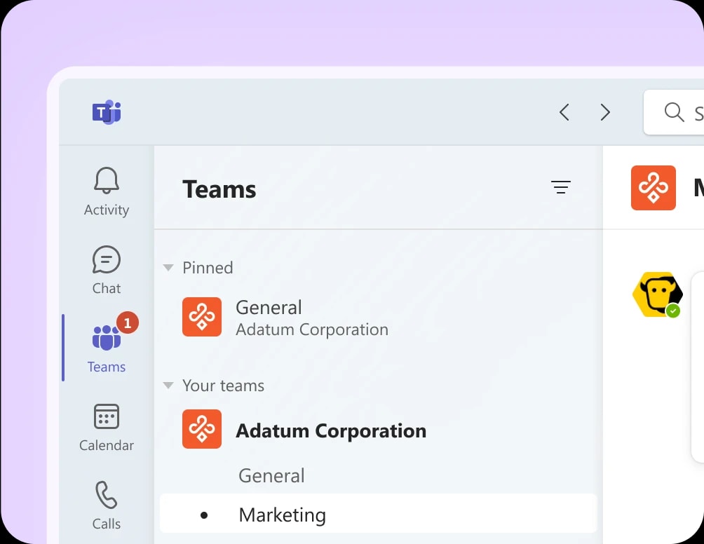 YakChat alerts inside a Teams Channel
