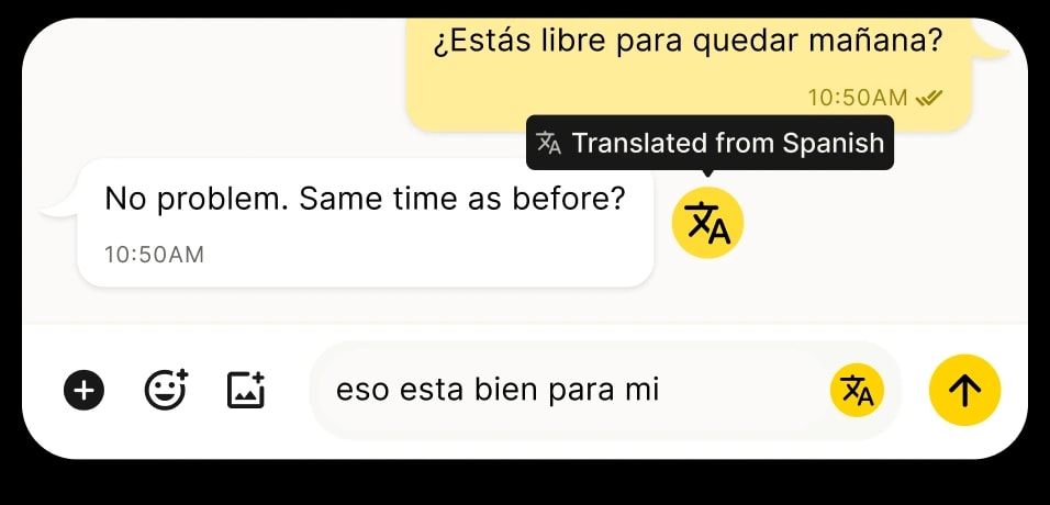 Translated message from Spanish to English