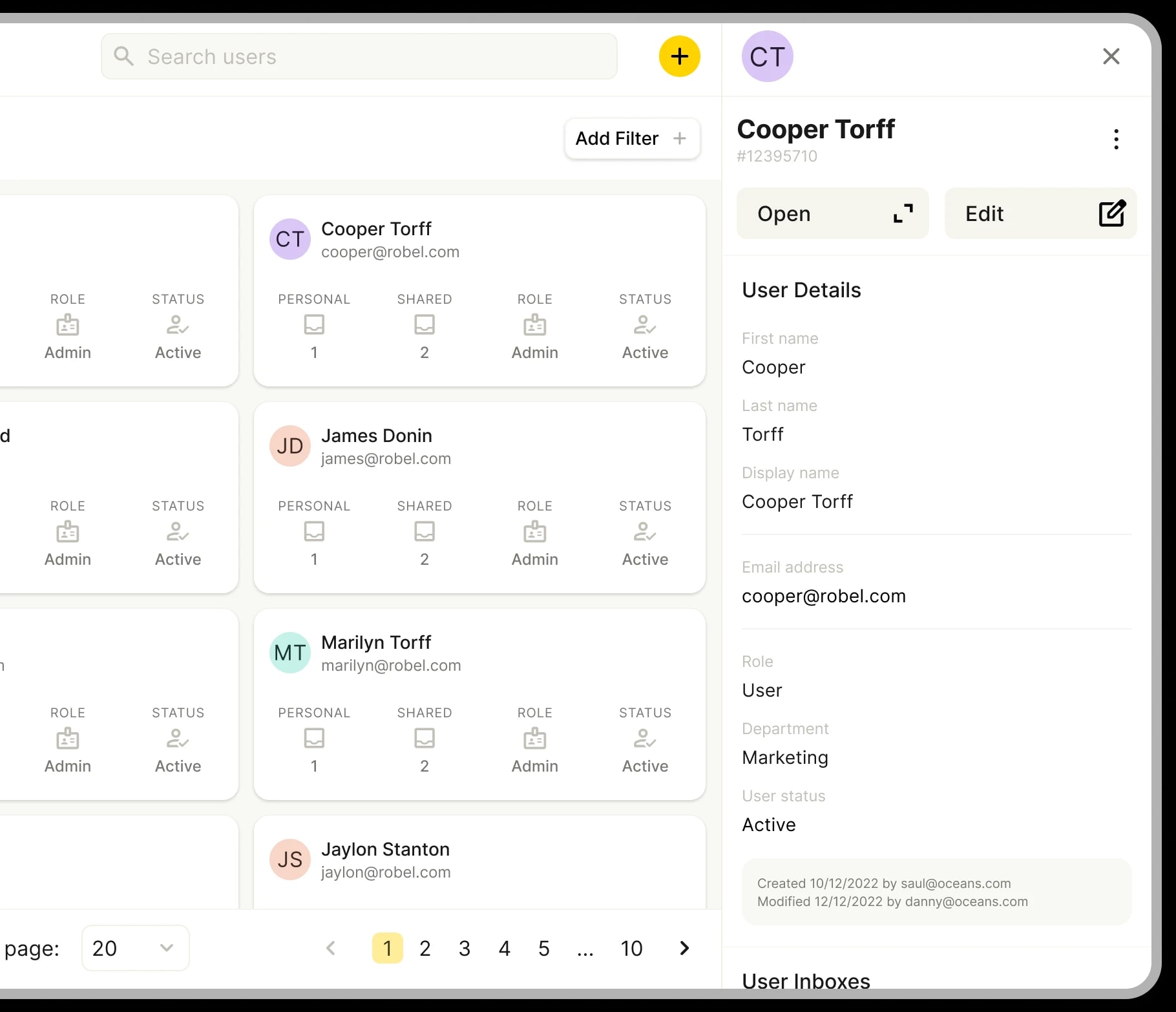 View a user in admin portal