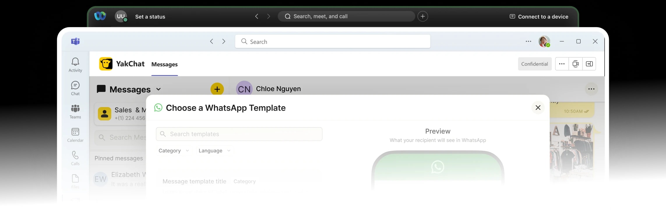 WhatsApp messaging in YakChat in Microsoft Teams and Webex