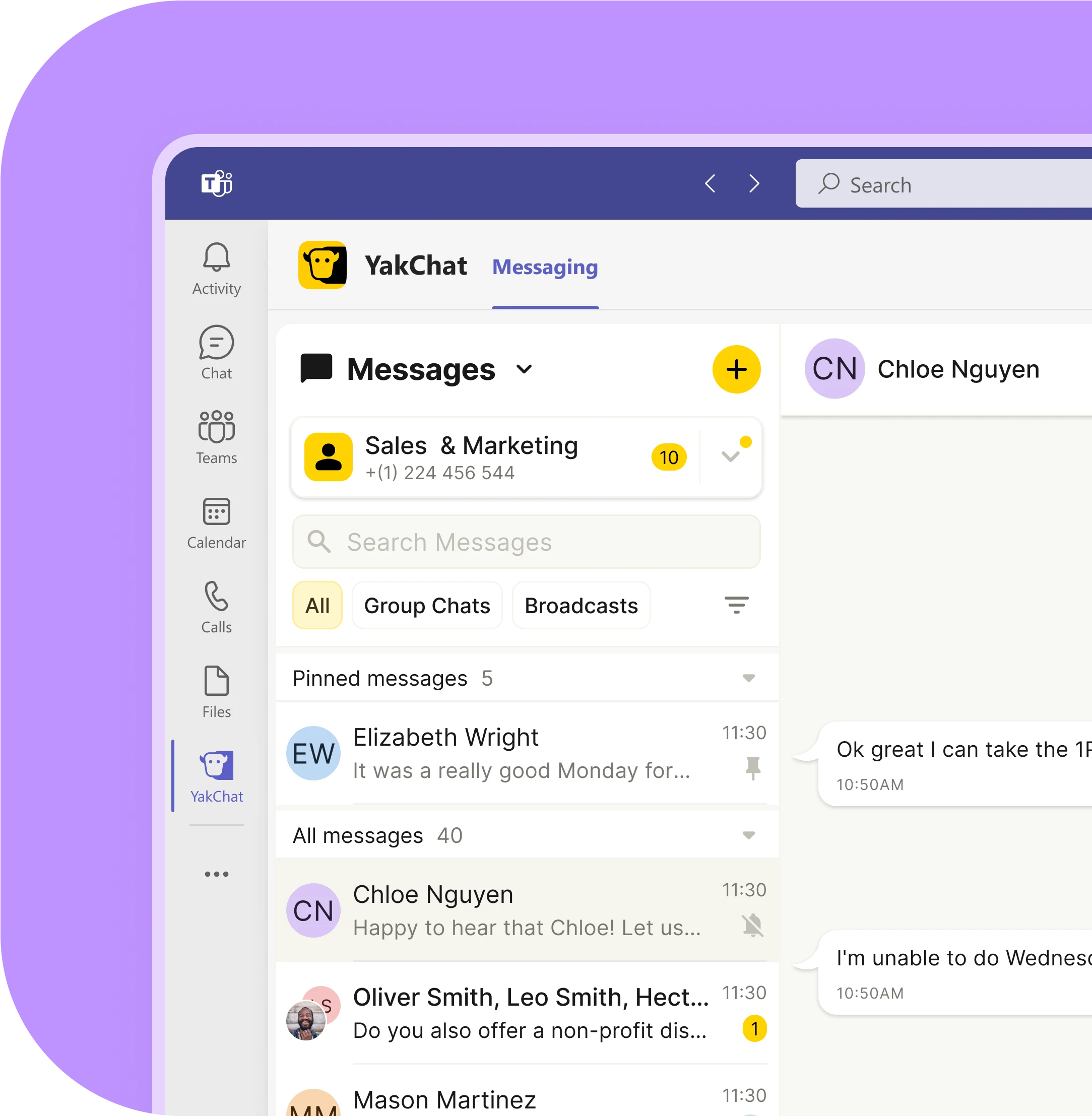 Screenshot of Microsoft Teams being used in the browser