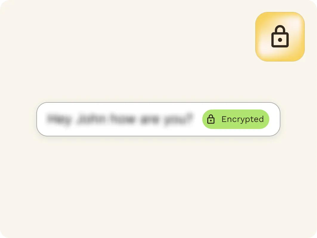 A blurred chat message with a green label reading Encrypted and a padlock icon in the top right corner, highlighting secure Mobile Omnichannel Messaging.
